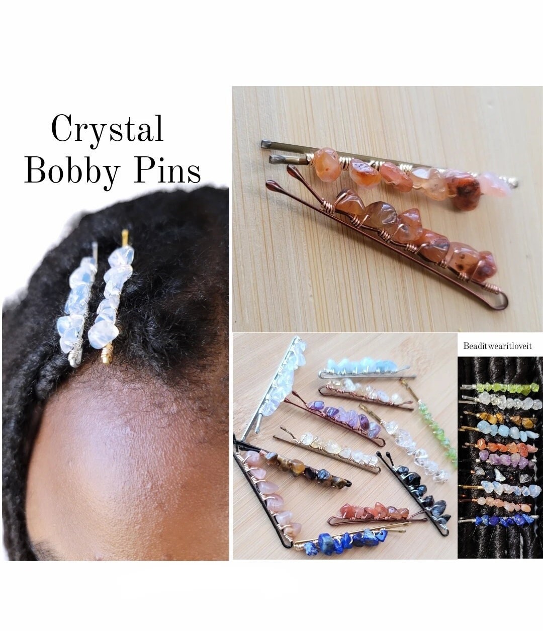Set of Crystal Chip Hair Pins, Bun Pin, Hairpiece, Quartz Pins