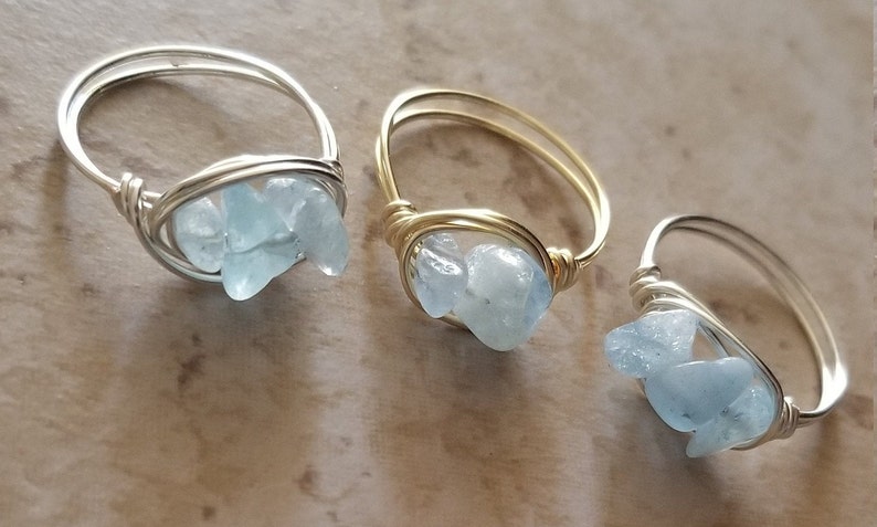 Copper Ring Wire Wrapped Stone Ring Gemstone Ring Aquamarine Ring Natural Aquamarine Ring Healing Ring Gift For Her