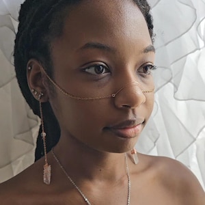 Quartz, Stainless Steel & Copper Face Chain, Boho Nose Cuff Chin, Ethnic Nose Ring, Face Jewelry, Body Jewelry, Festival Costume jewelry