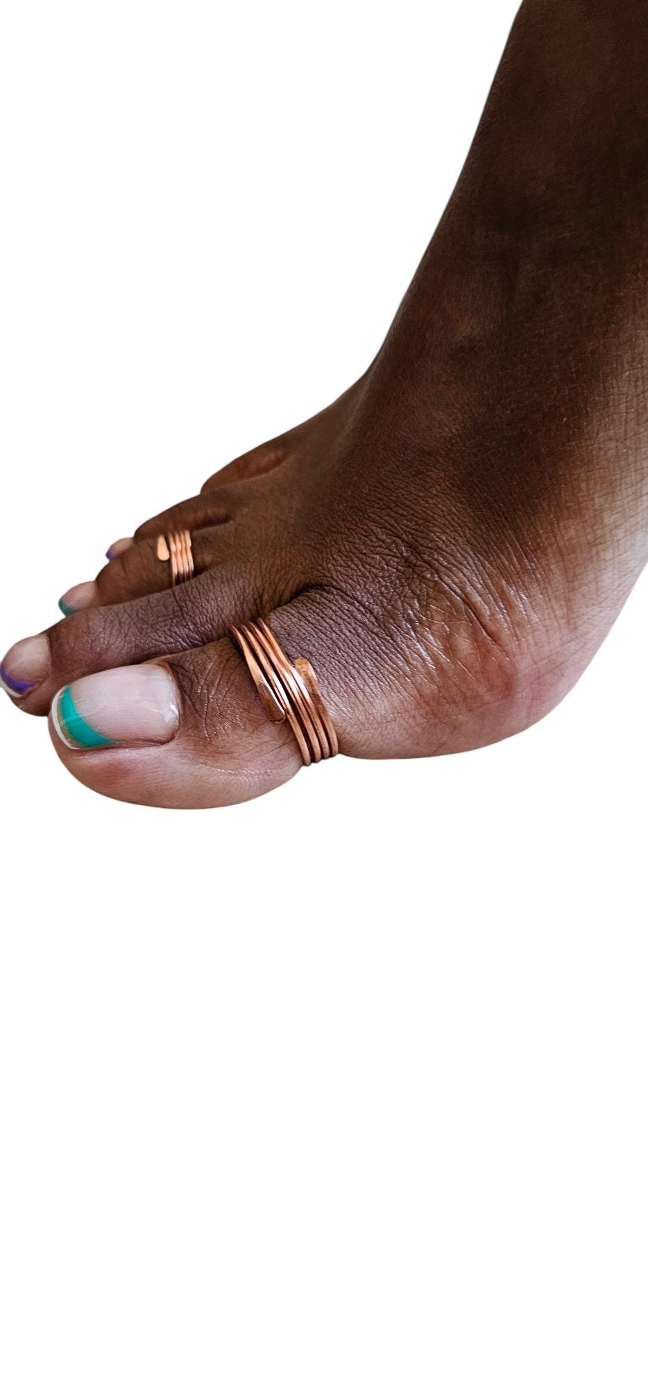 Wire Wrapped Hammered Ends Copper Toe Ring, Big Toe Ring, Toe Ring Set ...