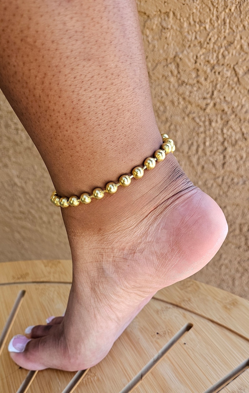 8 mm messing kogelketting, puur messing ketting, buikketting, massief messing armband, goudmessing enkelbandje, meerdere lengtes natuurlijk messing ketting afbeelding 6