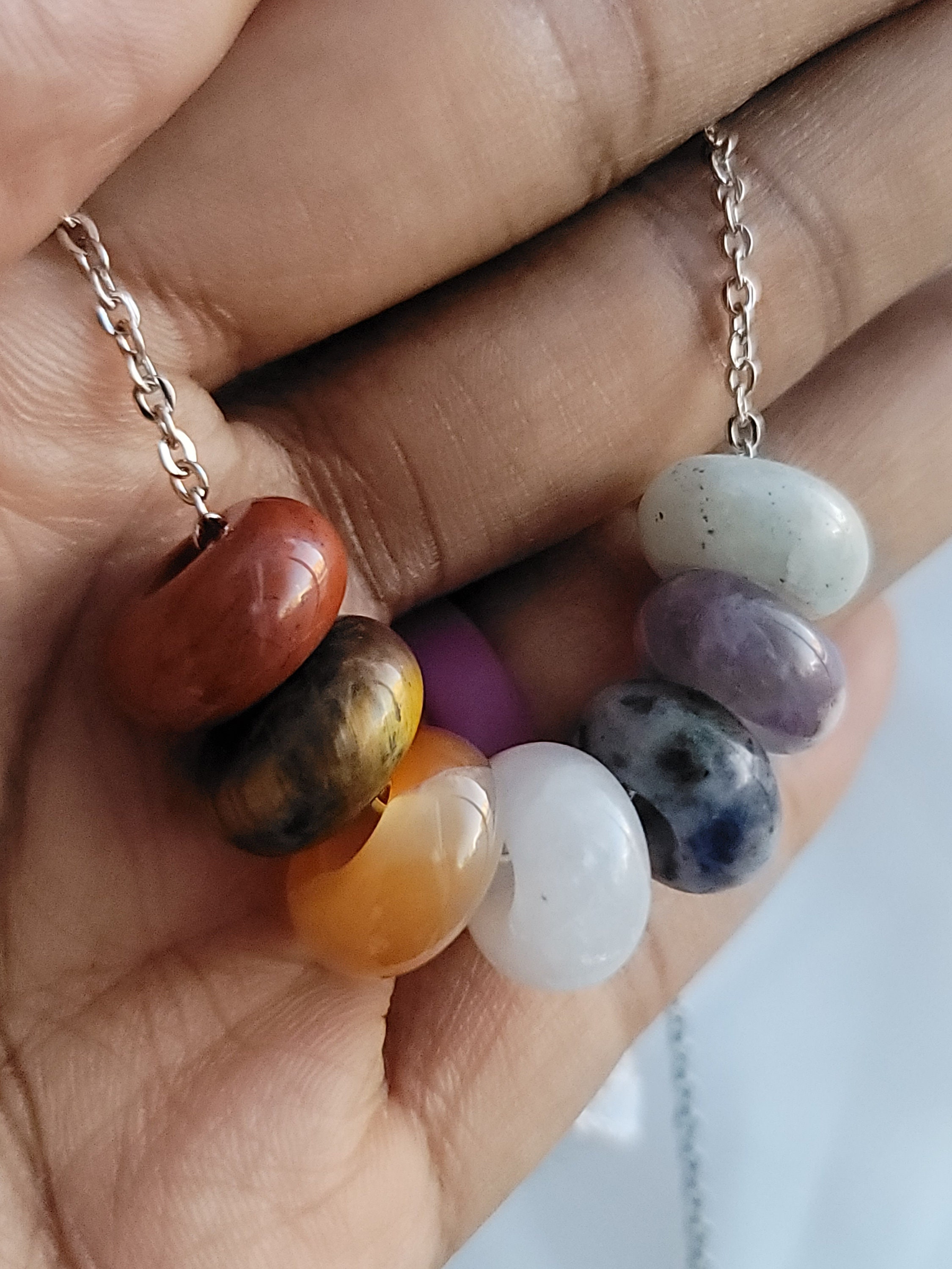 Collana Donne In Cristallo Naturale E Acciaio Inossidabile – Perle 7 Chakra Regolabile, Gioiello Meditazione Yoga, Regalo Significativo