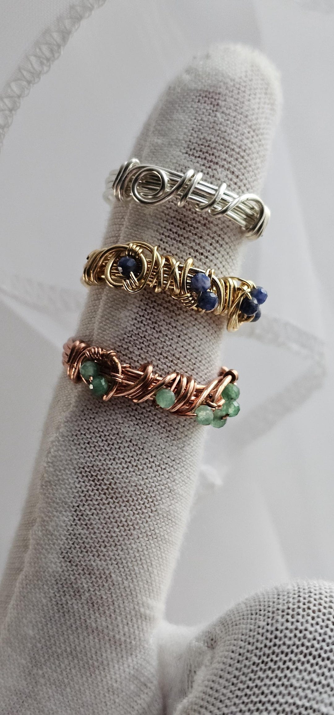 Geometric Wire Wrapped Copper Beaded Crystal Rings, Gemstone Ring ...