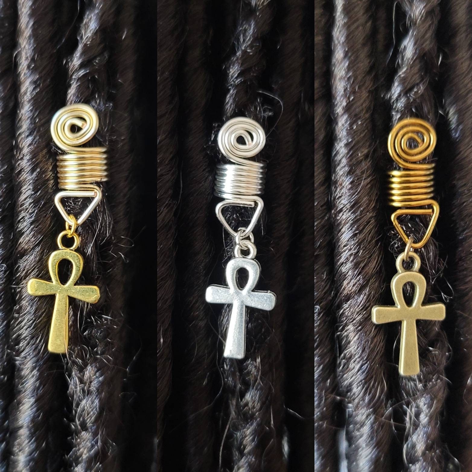 Loc Accessory Silver Silver Ankh Loc Jewelry, Dreadlock Hair Accessories, Beads for Braids ...