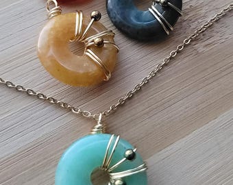 CLEARANCE Gold Crystal Pendant Necklaces, Chain Link Crystal Necklace, Wire Wrapped Crystal Pendant Necklace, Raw Crystal Jewelry