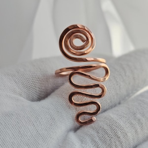 Bare Copper Ring, 14 Gauge Hammered Copper Ring, Wire Wrapped Adjustable Rings