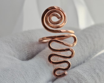 Bare Copper Ring, 14 Gauge Hammered Copper Ring, Wire Wrapped Adjustable Rings