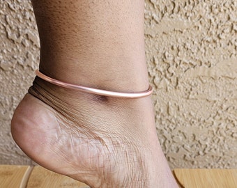 Brazaletes de cobre puro para tobillo, pulseras ajustables apilables para tobillo, tobillera de cobre en bruto, joyería de cobre sin tratar.