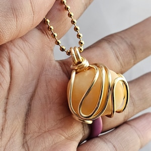 Collane con pendente in cristallo di calcite arancione con catena a sfere da 2,4 mm, 24 pollici, gioielli avvolti in filo di rame spesso calibro 14