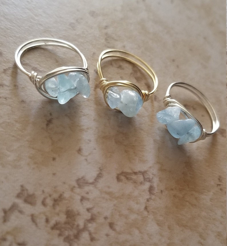 Copper Ring Wire Wrapped Stone Ring Gemstone Ring Aquamarine Ring Natural Aquamarine Ring Healing Ring Gift For Her