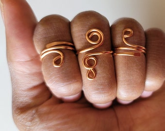 Midi Ring Set, Knuckle Ring, 3 Pcs Ring Set, Wire Wrapped Copper Rings Set