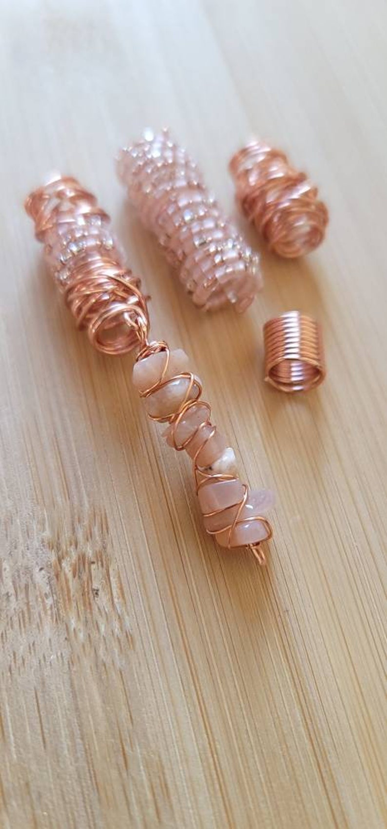 4 Pcs Sunstone Crystal Loc Jewelry Set. Dreadlock Hair Accessories, Metal Beads For Braids, Dread Loc Beads image 3