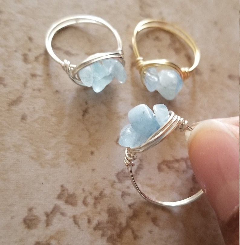 Copper Ring Wire Wrapped Stone Ring Gemstone Ring Aquamarine Ring Natural Aquamarine Ring Healing Ring Gift For Her