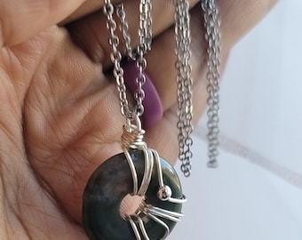 Choose Your Stone Crystal Pendant Necklaces, Chain Link Crystal Necklace, Wire Wrapped Crystal Pendant Necklace, Raw Crystal Jewelry