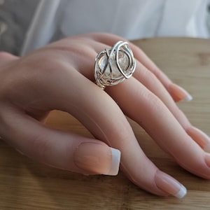 Quartz Copper Wire Wrapped Crystal Rings, Gemstone Ring, Crystal Healing Rings, Prosperity, Abundance, Energizing, Joyful Stone