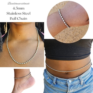 4.5mm Stainless Steel Ball Chain, Steel Bracelet, Silver Belly Chain, Medium Chunky Chain Necklace, Anklet, Multiple Chain Lengths