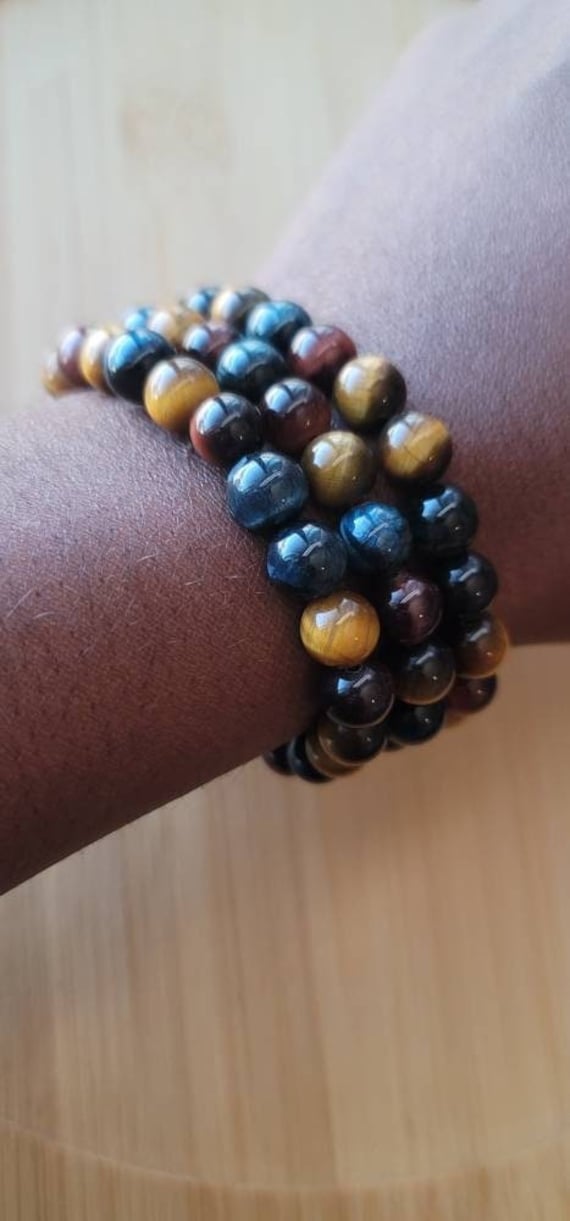 Bracelet En Pierre Oeil De Tigre - Monture élastique - Occasion (état Comme Neuf)