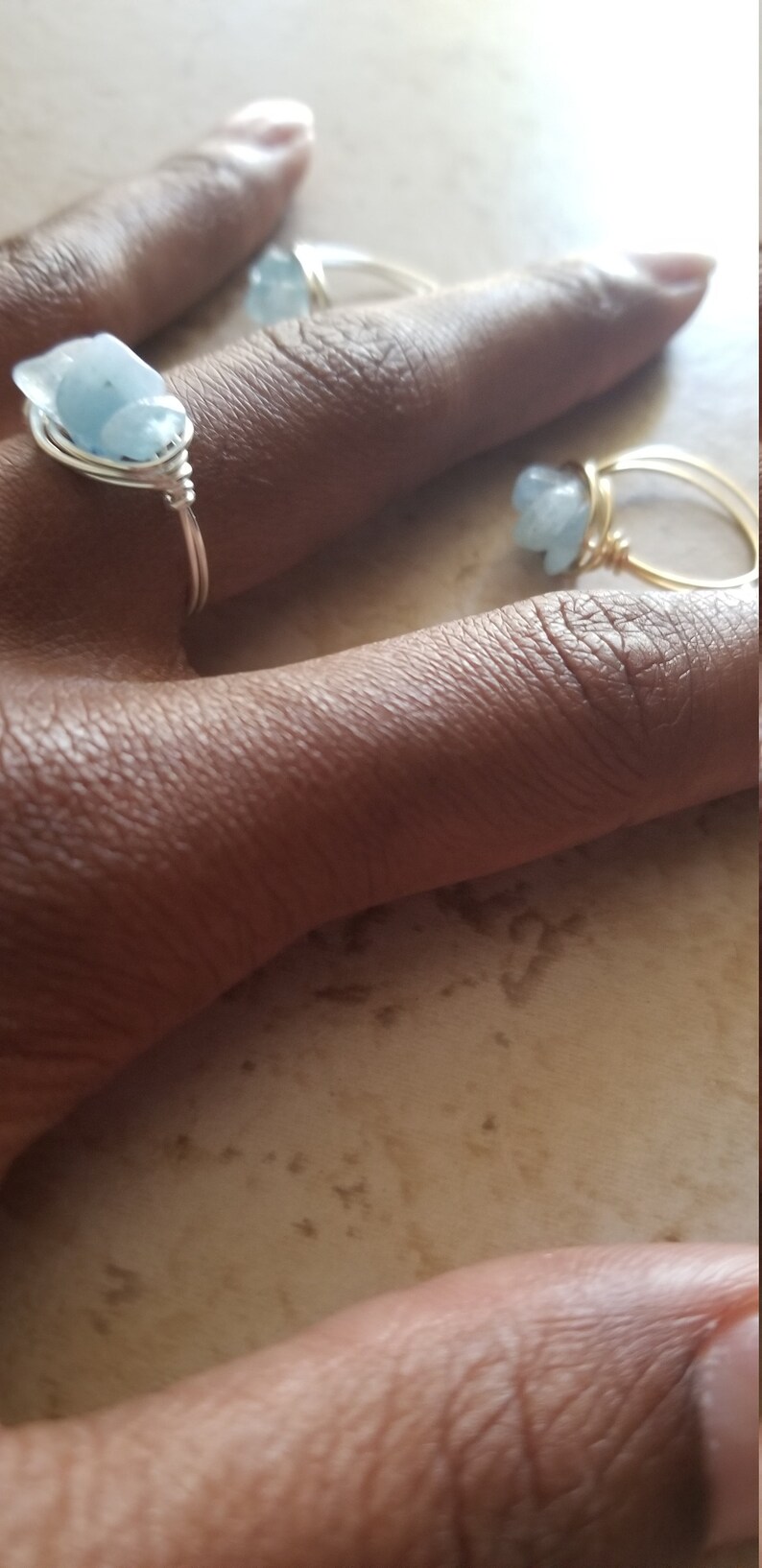 Copper Ring Wire Wrapped Stone Ring Gemstone Ring Aquamarine Ring Natural Aquamarine Ring Healing Ring Gift For Her