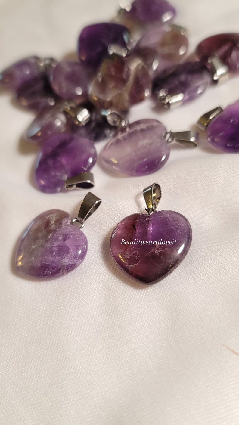 Amethyst Heart Pendant Necklace Adjustable Crystal Necklace Etsy