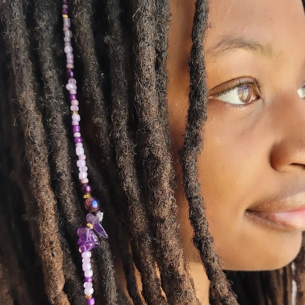 Amethyst Beaded Dreadlock Extension, Crystal Loc Jewelry,  Dreadlock Hair Accessories, Beaded Hair Clip, Gemstone Loc Extensions