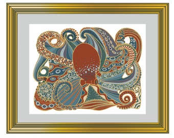 Ocean Inspired Wall Art | Printable Octopus Wall Art | Ocean Life Wall Decor | Marine Life Digital Print