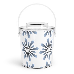 Vintage Style Blue Flower Ice Bucket with Tongs
