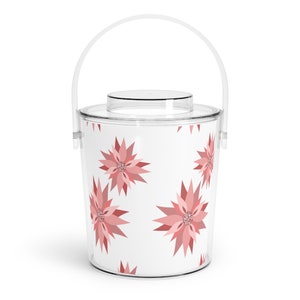 Pink Quilted Flower Ice Bucket with Tongs