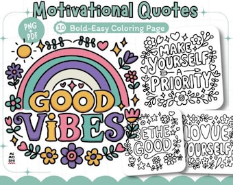 Paquete de páginas para colorear con frases inspiradoras / Hojas para colorear relajantes e imprimibles para adultos y adolescentes / Descarga instantánea