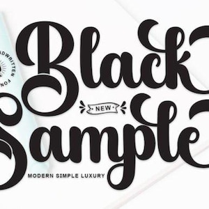 May include: Black Sample text in a bold, cursive font. The words "Introducing Handwritten Font" and "Modern Simple Luxury" are also present. A light blue pen is in the background.