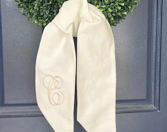 Wreath Sash, Boxwood Wreath Embroidered Sash, Embroidery Sash, Door Hanger, Personalized Wreath Sash, Housewarming Gift, Home Decor, Bridal