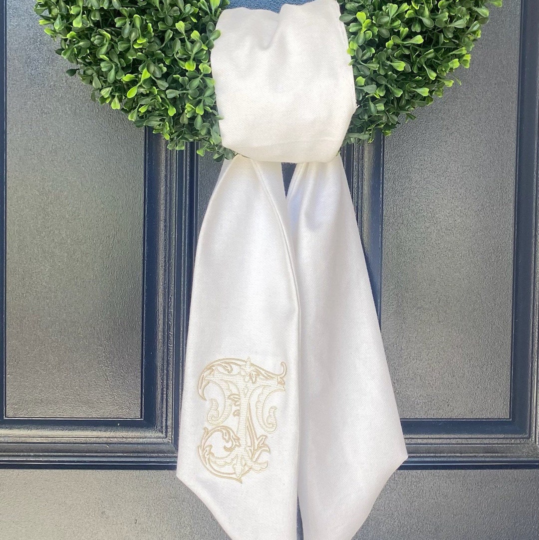 Wreath Sash, Boxwood Wreath Embroidered Sash, Embroidery Sash, Door