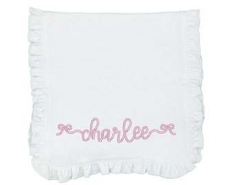 Paño para eructar para niñas bordado, paño con monograma inicial y lazos, paño para eructar bordado con cigüeña, regalo para bebé bordado