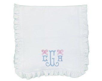Paño para eructar para niñas bordado, paño con monograma inicial y lazos, paño para eructar con lazos e iniciales bordados, regalo para bebé bordado