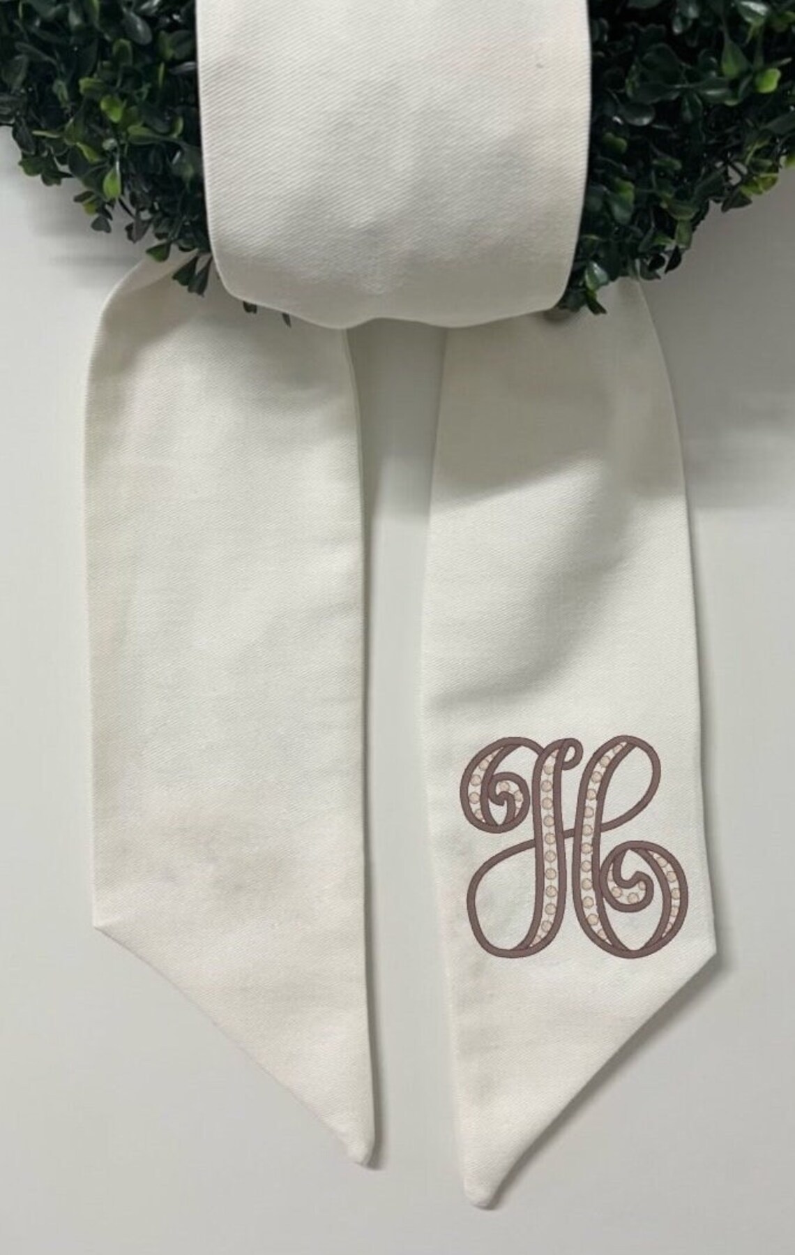 Wreath Sash Boxwood Wreath Embroidered Sash Embroidery Sash Etsy
