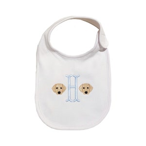 Babero bordado para bebé con inicial y cachorros, babero para bebé, regalo para bebé