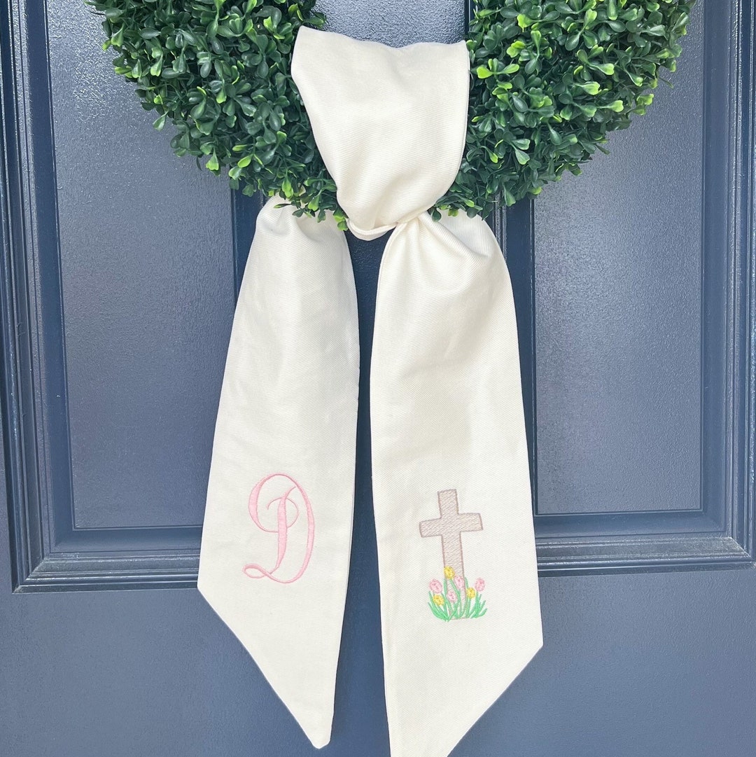 Wreath Sash, Boxwood Wreath Embroidered Sash, Embroidery Sash, Door
