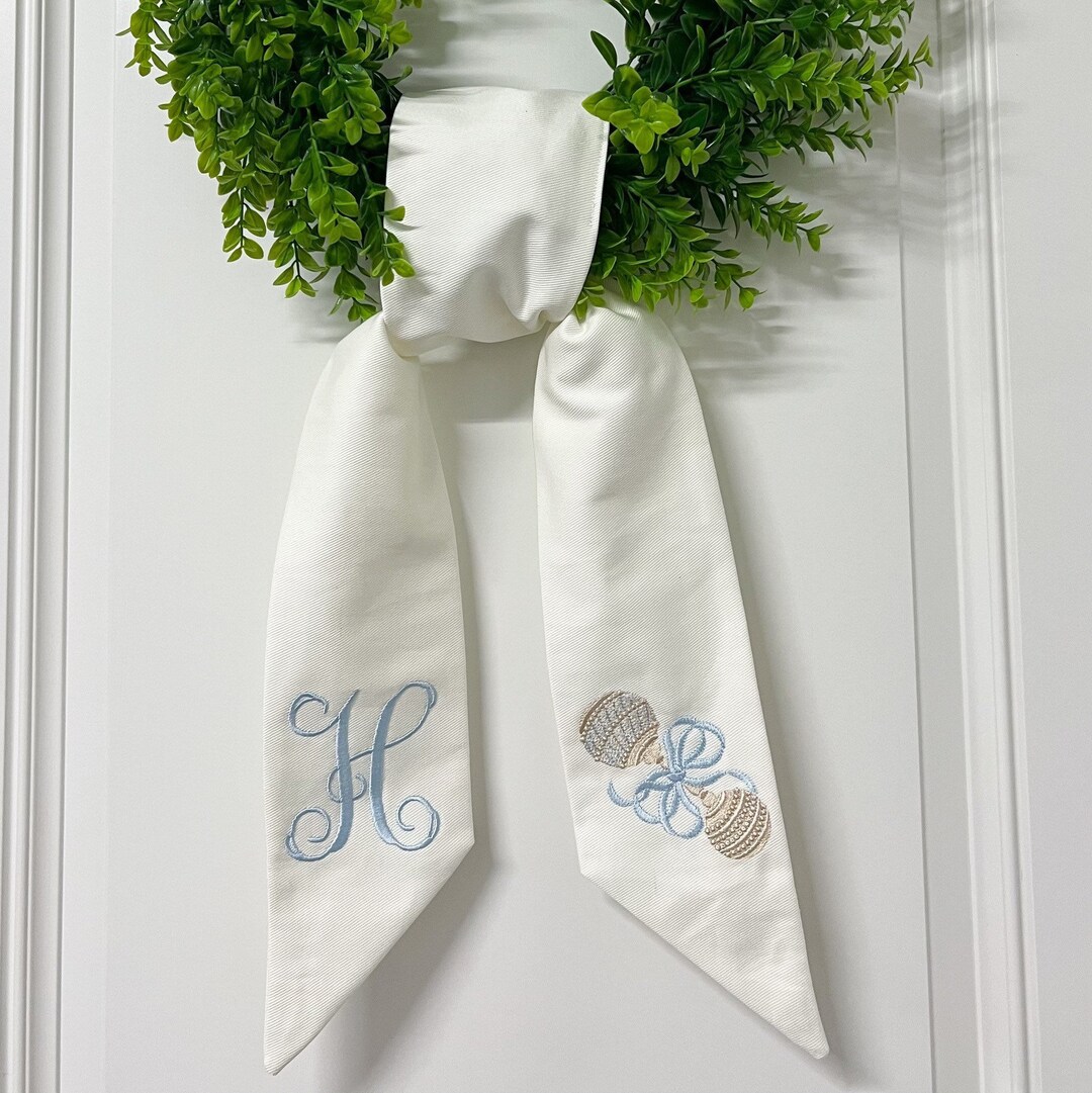 Wreath Sash Boxwood Wreath Embroidered Sash Embroidery Sash Etsy