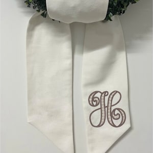 Wreath Sash, Boxwood Wreath Embroidered Sash, Embroidery Sash, Door Hanger, Personalized Wreath Sash, Housewarming Gift, Home Decor, Bridal