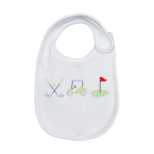 Embroidered Golf Bib - Blue or Pink, Golf Embroidery, Baby Bibs, Baby Embroidered Bibs. Feeding Accessories, Bibs, Girl/Boy Golf Embroidery