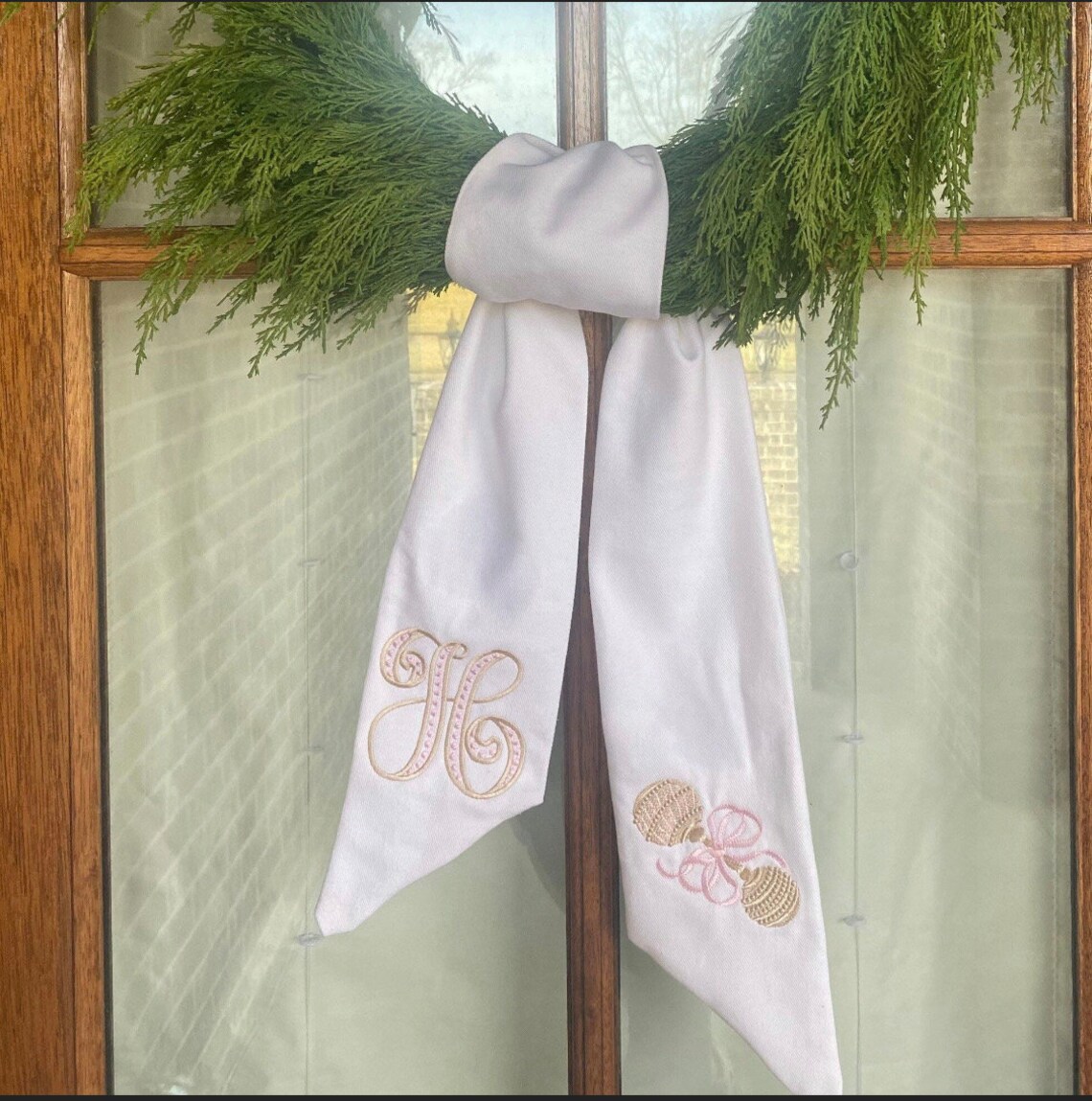 Wreath Sash Boxwood Wreath Embroidered Sash Embroidery Sash Etsy