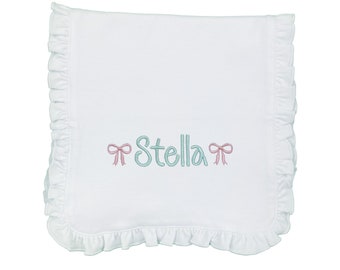 Paño para eructar para niñas bordado, paño con monograma inicial y lazos, paño para eructar bordado con cigüeña, regalo para bebé bordado