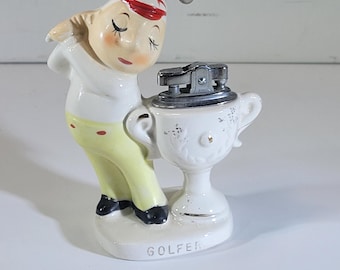 Unique and fun Amico lighter, golfing figurine with trophy, 1960's figural lighter, tobbacciana