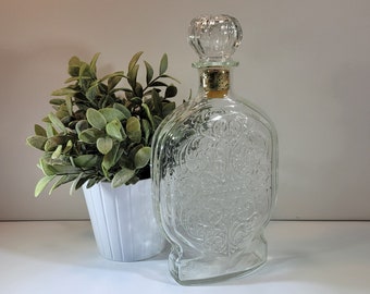 1950's Vintage Schenley Whiskey Liquor Embossed Glass Bottle Decanter w/ Topper