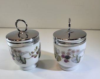 2 Royal Worcester porcelain egg coddlers, made in England, Lavinia Berries pattern, kitchenware, dining