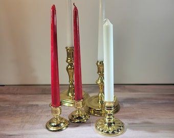 Set med 5 ljusstakar i mässing, olika ljusstakar, vintage