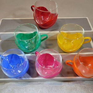 Rare modern plastic and glass drinking glasses, made in West Germany, vintage glassware, set of 6, colorful