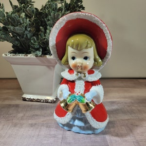 Victorian Christmas girl with bells, ceramic, made by Thames, spaghetti trim