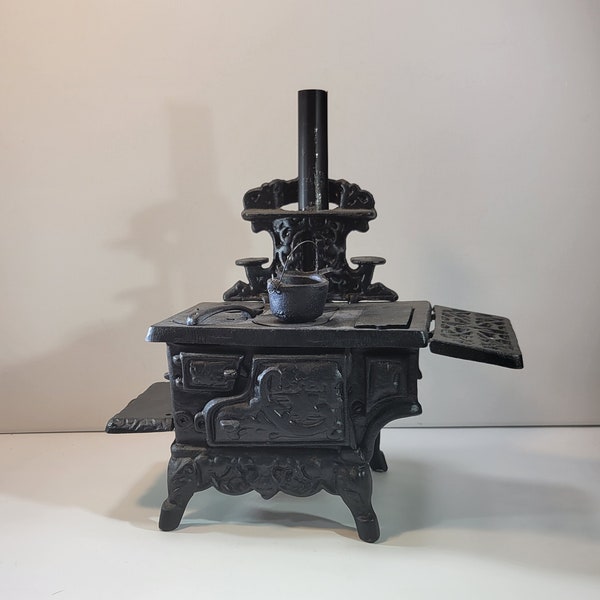 Crescent cast iron toy stove, large, vintage, wood burning stove, mini cooking