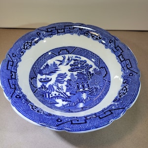 Blue Willow china serving bowl, marked, made in England, antique