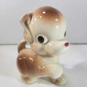 Adorable, brown and white puppy dog figurine, ceramic, vintage